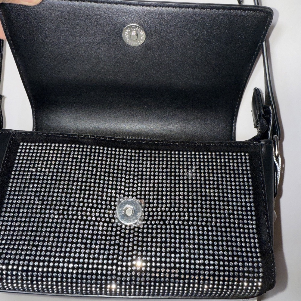 Valentino Orlandi Silver Rhinestone Studded Black Crossbody Bag Purse MSRP $199 - Picture 9 of 16